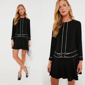 Tuckernuck Black Long-Sleeve Mini Dress with White Braid Trim